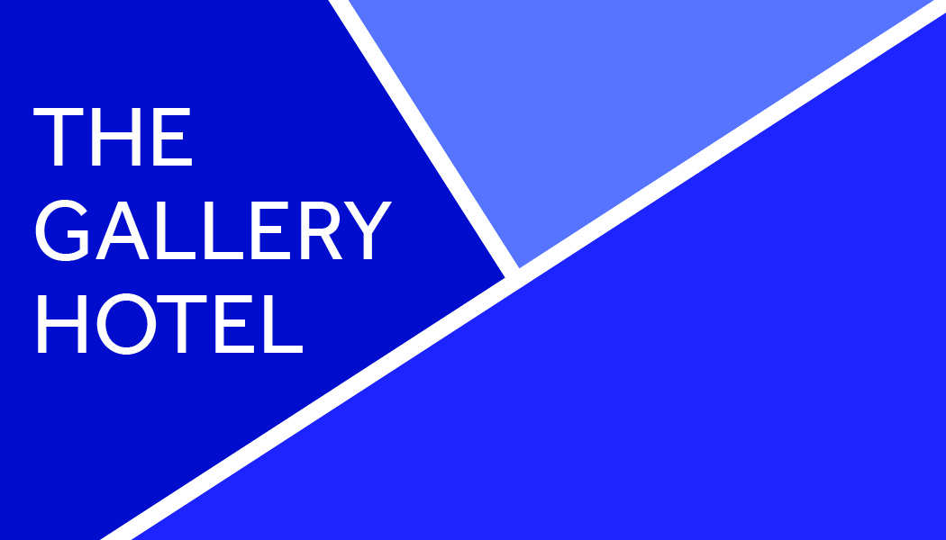 Image of The Gallery Hotel's designed blue business cards.