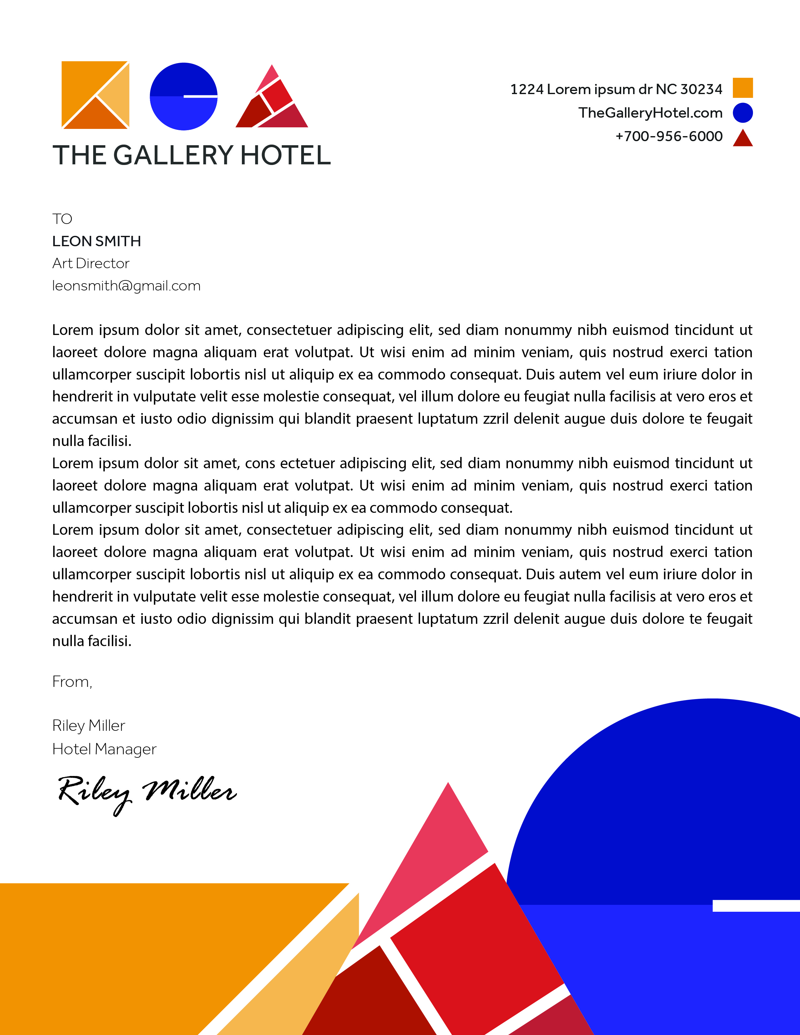 Image of The Gallery Hotel's designed letterhead.