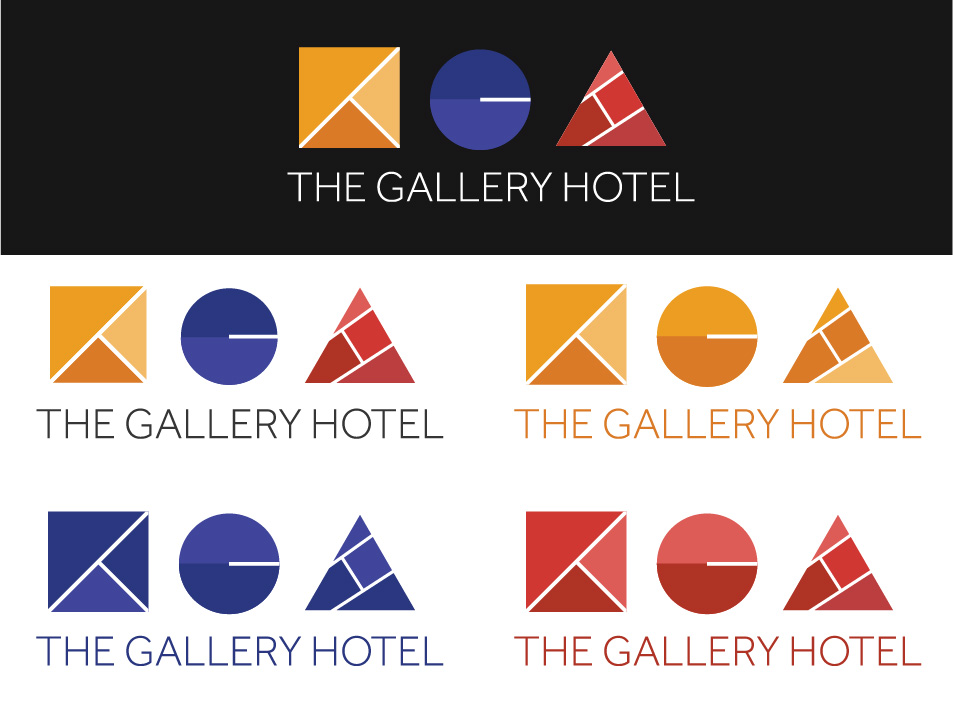 Image of The Gallery Hotel's possible colored logo variations.